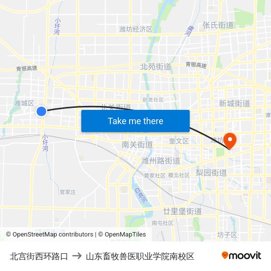 北宫街西环路口 to 山东畜牧兽医职业学院南校区 map
