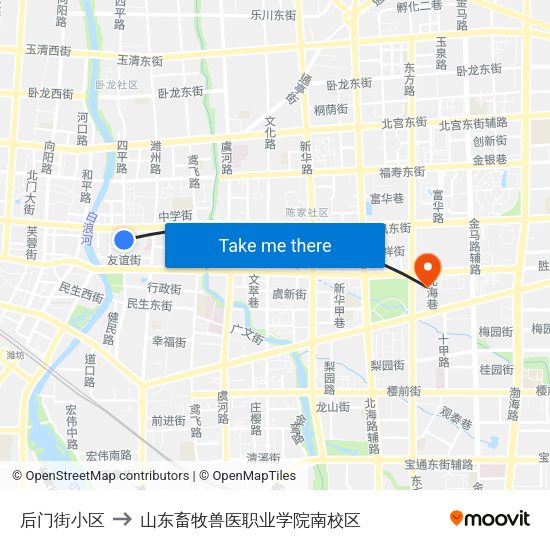 后门街小区 to 山东畜牧兽医职业学院南校区 map