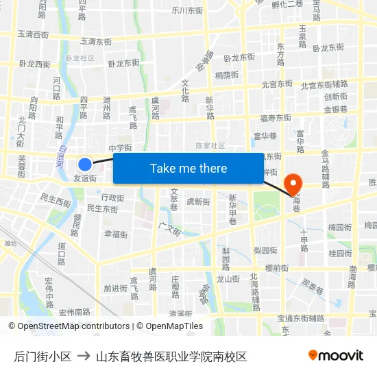 后门街小区 to 山东畜牧兽医职业学院南校区 map