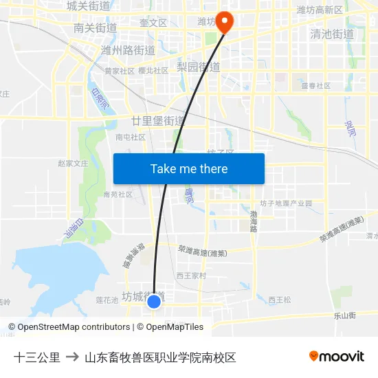 十三公里 to 山东畜牧兽医职业学院南校区 map