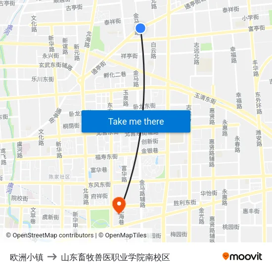 欧洲小镇 to 山东畜牧兽医职业学院南校区 map