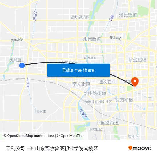 宝利公司 to 山东畜牧兽医职业学院南校区 map