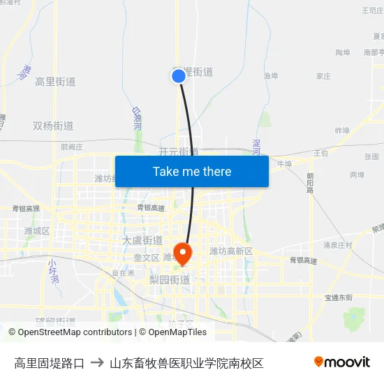 高里固堤路口 to 山东畜牧兽医职业学院南校区 map
