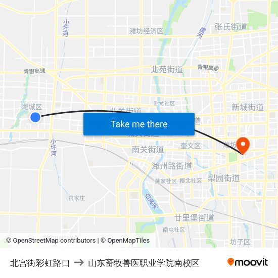 北宫街彩虹路口 to 山东畜牧兽医职业学院南校区 map
