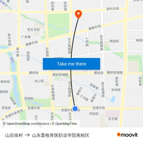 山后徐村 to 山东畜牧兽医职业学院南校区 map