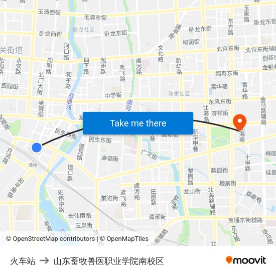 火车站 to 山东畜牧兽医职业学院南校区 map