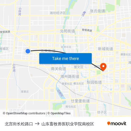 北宫街长松路口 to 山东畜牧兽医职业学院南校区 map