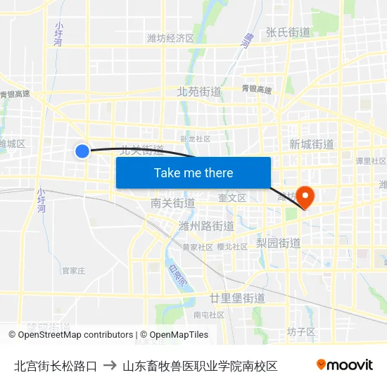 北宫街长松路口 to 山东畜牧兽医职业学院南校区 map