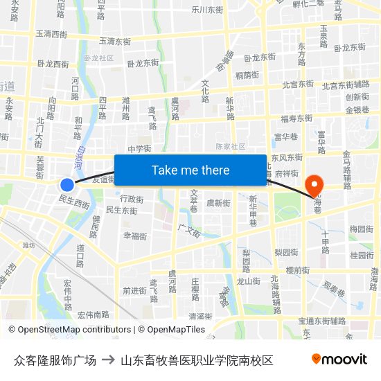 众客隆服饰广场 to 山东畜牧兽医职业学院南校区 map