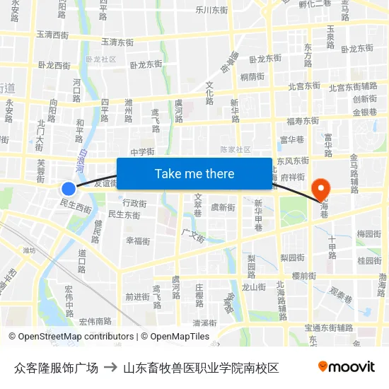 众客隆服饰广场 to 山东畜牧兽医职业学院南校区 map
