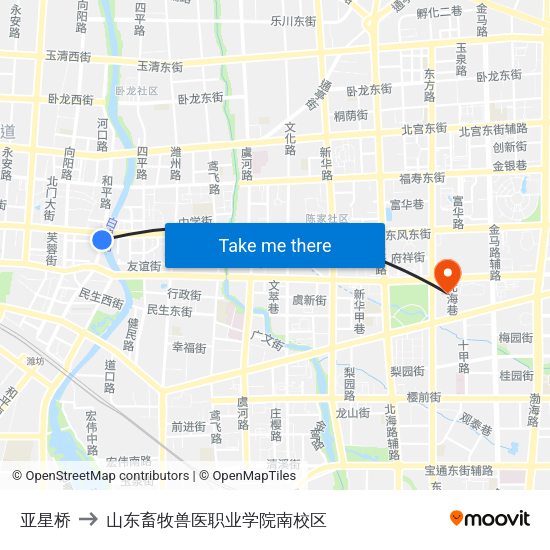 亚星桥 to 山东畜牧兽医职业学院南校区 map