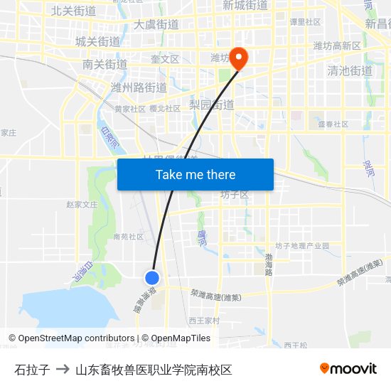石拉子 to 山东畜牧兽医职业学院南校区 map