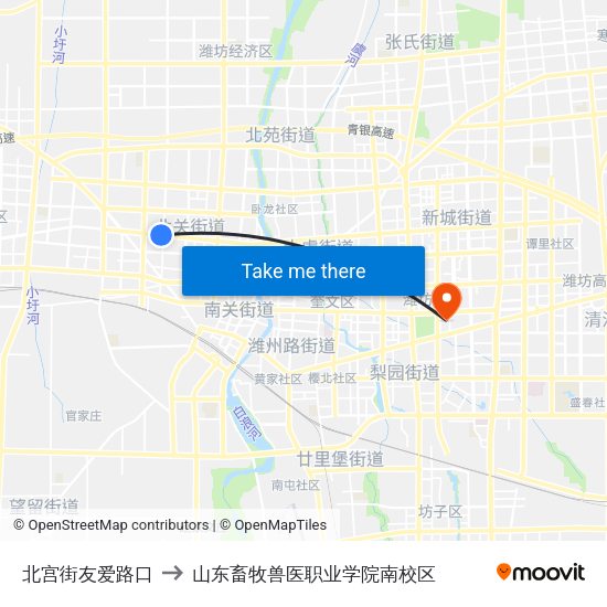 北宫街友爱路口 to 山东畜牧兽医职业学院南校区 map