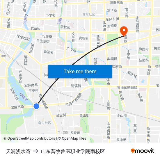 天润浅水湾 to 山东畜牧兽医职业学院南校区 map