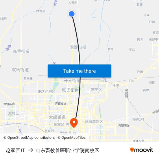 赵家官庄 to 山东畜牧兽医职业学院南校区 map