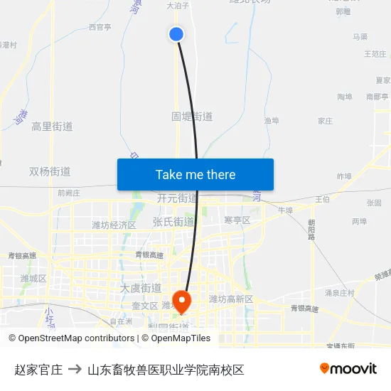 赵家官庄 to 山东畜牧兽医职业学院南校区 map