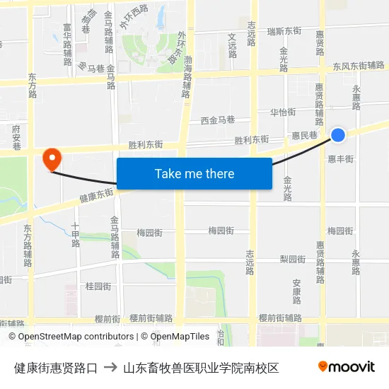 健康街惠贤路口 to 山东畜牧兽医职业学院南校区 map