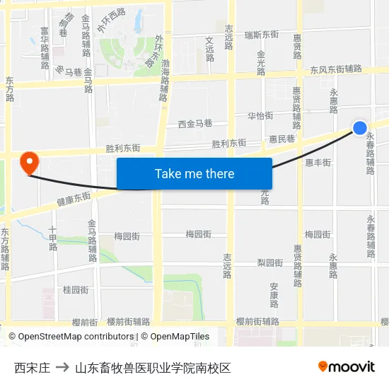 西宋庄 to 山东畜牧兽医职业学院南校区 map