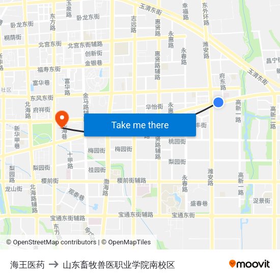 海王医药 to 山东畜牧兽医职业学院南校区 map