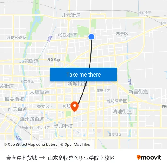 金海岸商贸城 to 山东畜牧兽医职业学院南校区 map