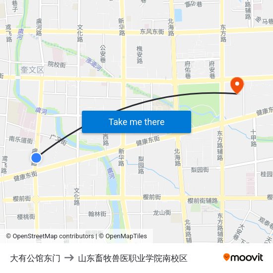 大有公馆东门 to 山东畜牧兽医职业学院南校区 map