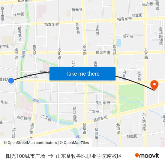 阳光100城市广场 to 山东畜牧兽医职业学院南校区 map