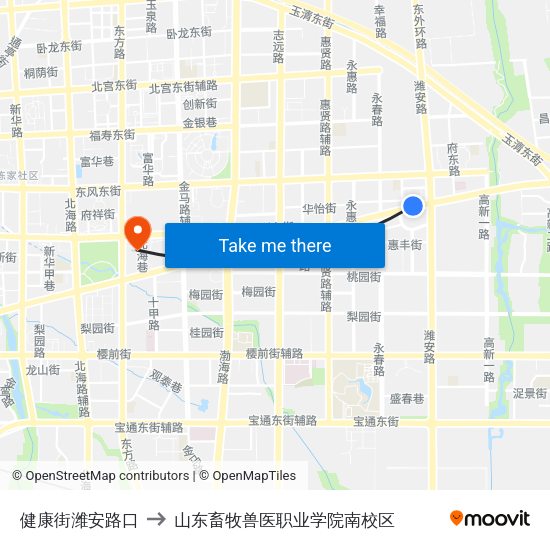 健康街潍安路口 to 山东畜牧兽医职业学院南校区 map