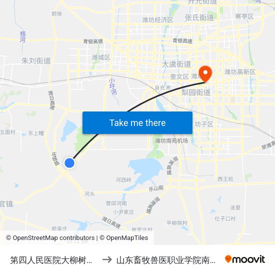 第四人民医院大柳树分院 to 山东畜牧兽医职业学院南校区 map