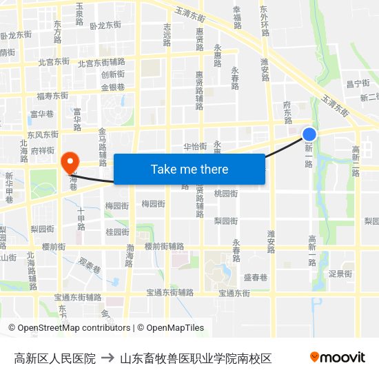 高新区人民医院 to 山东畜牧兽医职业学院南校区 map