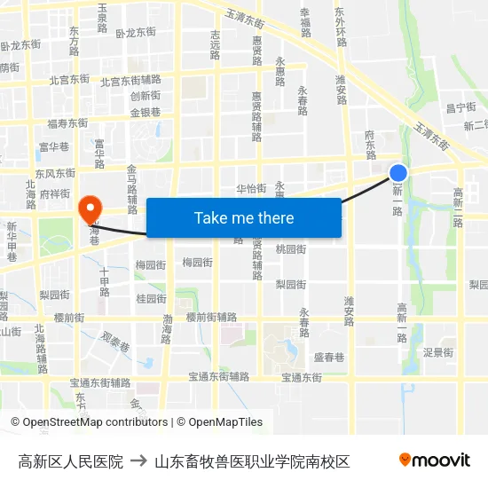 高新区人民医院 to 山东畜牧兽医职业学院南校区 map