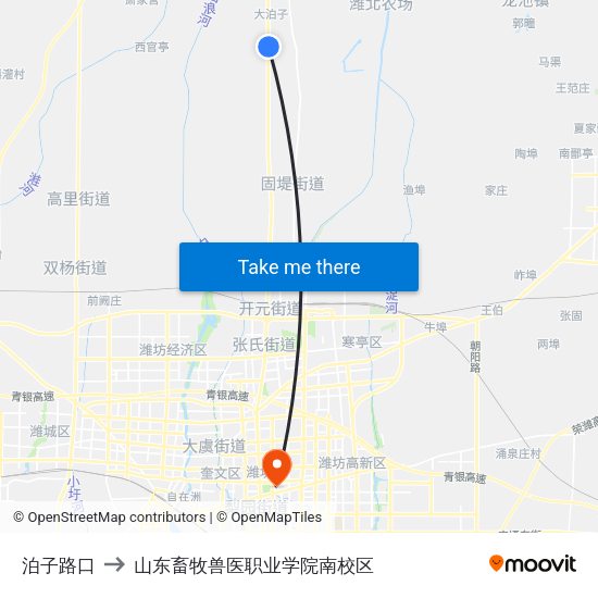 泊子路口 to 山东畜牧兽医职业学院南校区 map