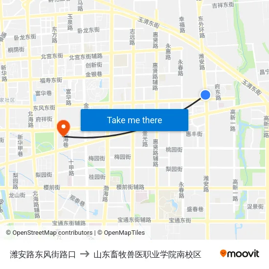 潍安路东风街路口 to 山东畜牧兽医职业学院南校区 map