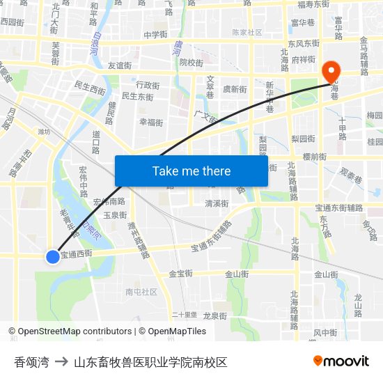香颂湾 to 山东畜牧兽医职业学院南校区 map