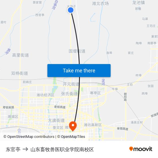 东官亭 to 山东畜牧兽医职业学院南校区 map
