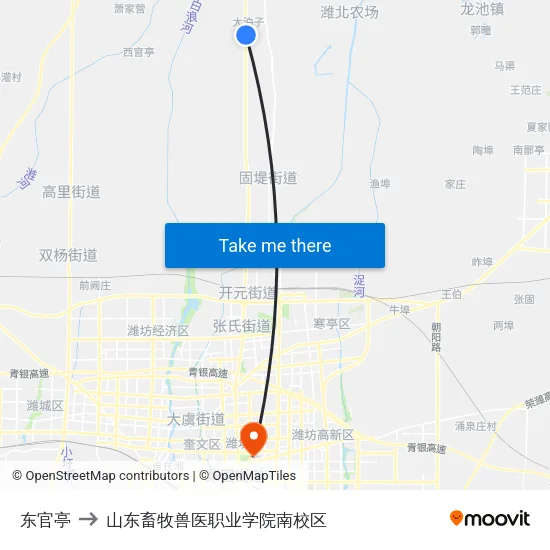 东官亭 to 山东畜牧兽医职业学院南校区 map