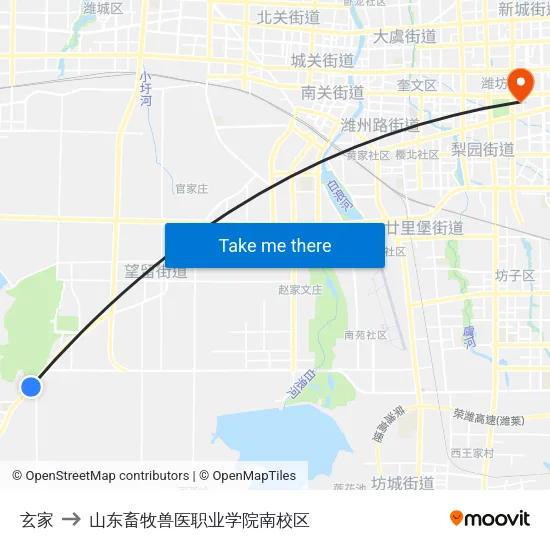 玄家 to 山东畜牧兽医职业学院南校区 map