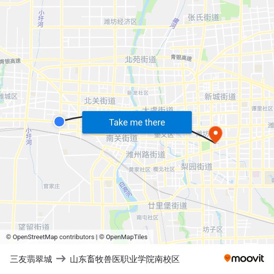 三友翡翠城 to 山东畜牧兽医职业学院南校区 map