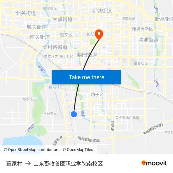 董家村 to 山东畜牧兽医职业学院南校区 map