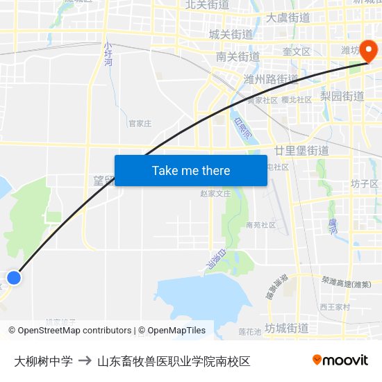 大柳树中学 to 山东畜牧兽医职业学院南校区 map