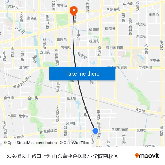 凤凰街凤山路口 to 山东畜牧兽医职业学院南校区 map