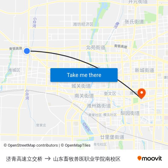 济青高速立交桥 to 山东畜牧兽医职业学院南校区 map