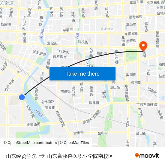 山东经贸学院 to 山东畜牧兽医职业学院南校区 map