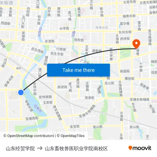 山东经贸学院 to 山东畜牧兽医职业学院南校区 map