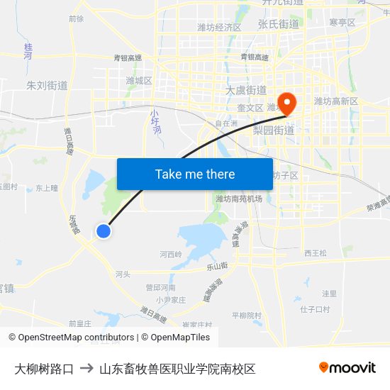 大柳树路口 to 山东畜牧兽医职业学院南校区 map