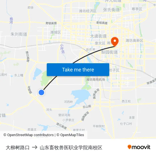 大柳树路口 to 山东畜牧兽医职业学院南校区 map