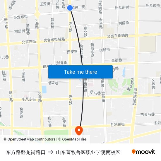 东方路卧龙街路口 to 山东畜牧兽医职业学院南校区 map