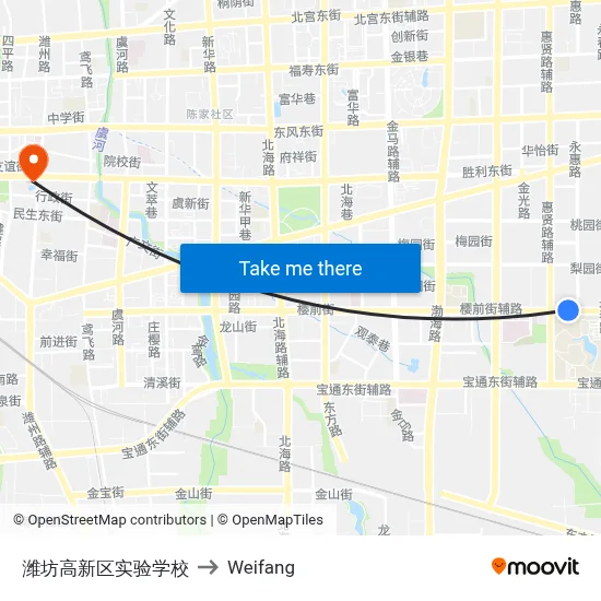 潍坊高新区实验学校 to Weifang map