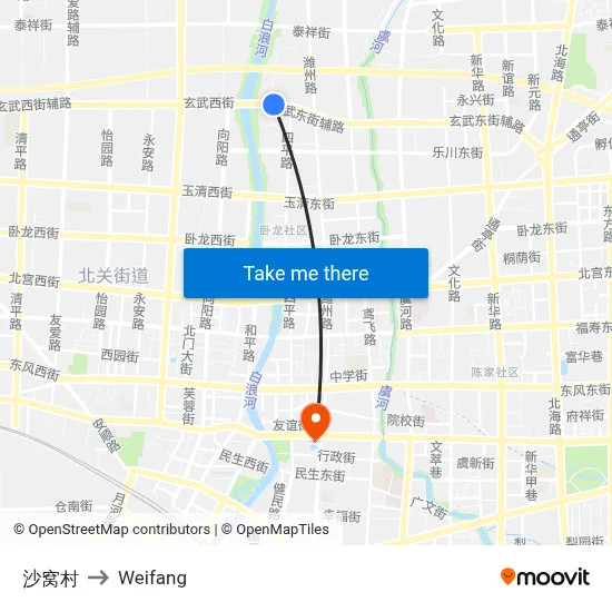Shawu Village to Weifang map