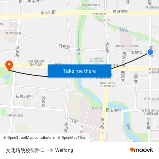 文化路院校街路口 to Weifang map