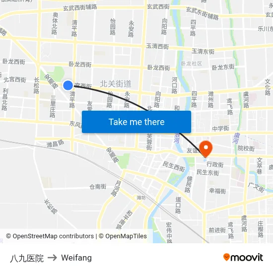 八九医院 to Weifang map